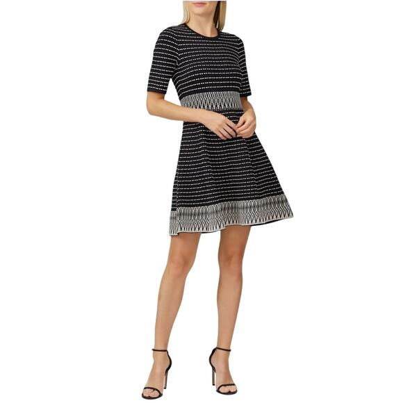 Shoshanna Mesa Dress Stretch Knit Embroidered Fit and Flare Black Pink Size XS - Picture 2 of 9